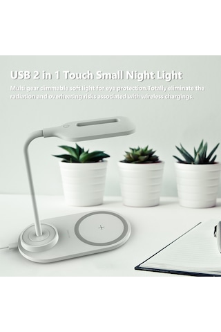 Monyee Beyaz 10w Hızlı Kablosuz Şarj Cihazı İle 3 Seviye Dokunmatik Gündüz/gece Lambası, Telefon Tutucu, Usb Kablolu Pil Yok