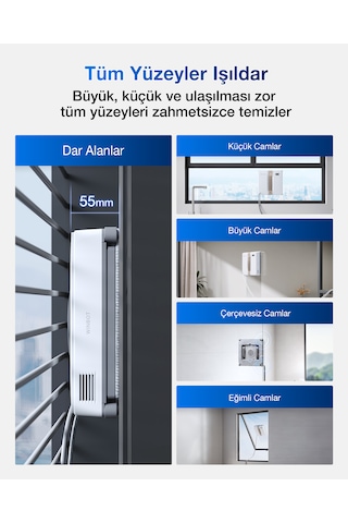 Ecovacs Winbot Mini Cam Silme Robotu Ve Cam Silme Solüsyonu Gri