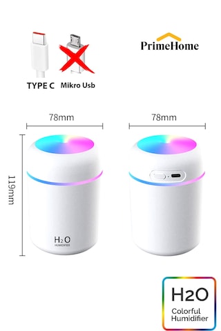 Şarjlı H2o 300 Ml Ultrasonik Hava Nemlendirici Ve Aroma Difüzörü Type C Girişli