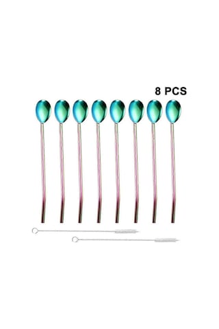 İçme Pipetleri Kaşık Paslanmaz Çelik Yeniden Kullanılabilir Metal Kaşık Pipetler