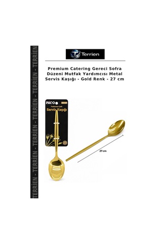 Premium Catering Gereci Sofra Düzeni Mutfak Yardımcısı Metal Servis Kaşığı - Gold Renk - 27 Cm