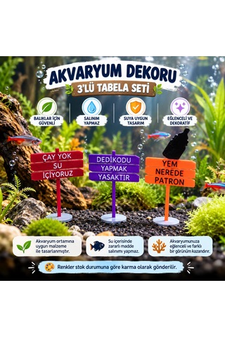 Akvaryum Dekoru - Tabela - Akvaryum Dekor - 3 Adet - Salınım Yapmaz - Balıklar İçin Güvenli - V3