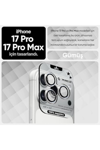 İphone 17 Pro / 17 Pro Max / 16 Pro / 16 Pro Max İle Uyumlu%100 Orijinal Gerçek Safir Cam Cihazın Kendi Lensleri İle Aynı Kalitede Lens Koruyucu Kamera Camı Gümüş