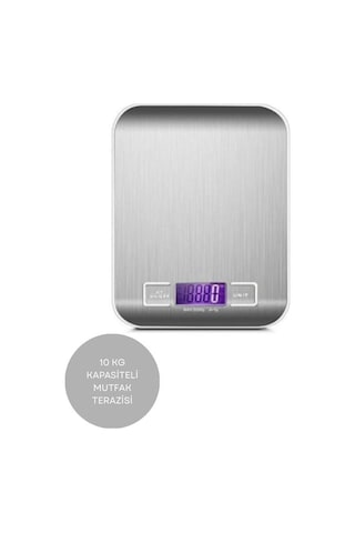 10 Kg Kapasiteli Mutfak Terazisi, Pilli , Lcd Ekran, Diyet Terazisi, Hassas Terazi, Mutfak Tartı Gri