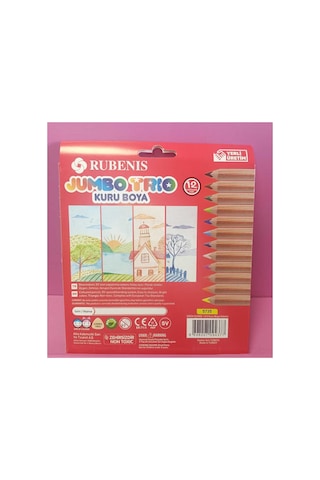 Jumbo Trio 12 'li Kuru Boya Kalemtıraş Hediyeli Çok Renkli