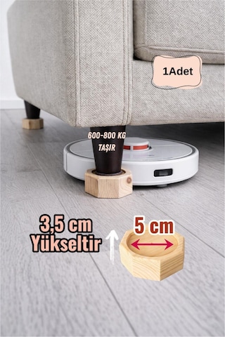 Robot Süpürge İçin Doğal Ahşap Koltuk Baza Yükseltici 3,5 Cm Yükseltir, Çap 5 Oyuklu Takoz 1 Adet Diğer