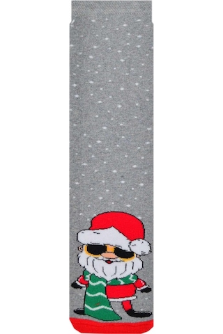 Dode Flora Kadın Pamuk Havlu Noel Baba Desenli Yılbaşı Çorabı Gri