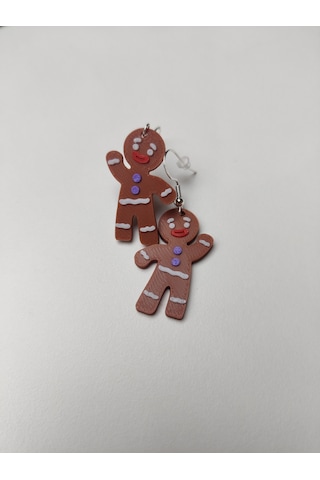 Gingy Kurabiye Adam Yılbaşı Küpe Çifti - Zencefilli Tatlı Karakter Temalı Kış Aksesuarı Kahverengi