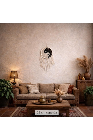 Yin Yang Rüya Kapanı Duvar Süsü El Yapımı Makrome Dreamcatcher Bohem Duvar Dekoru Tüylü Bambu Kasnak Ev Dekorasyonu 73446386