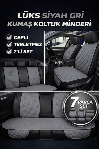Tegin Üniversal Uyumlu Kumaş Koltuk Minderi Kapitone Desen Terletmez Yedili Set Gri