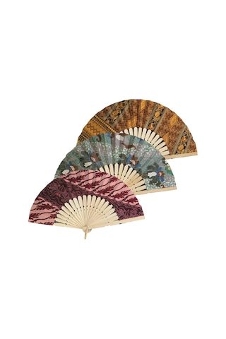 Endonezya Batik Kumaş Bambu Ahşap Yelpaze 27 Cm El Yapımı Vintage Japon El Fanı Büyük Boy 2 Adet