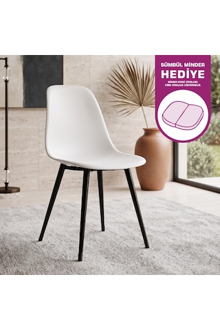 Vilinze Eames Siyah Ahşap Ayak Plastik Beyaz Sandalye