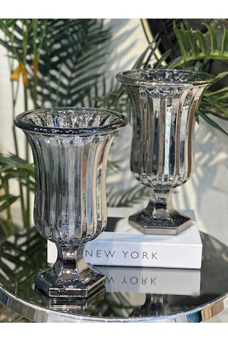 Elta Collection Lüks Füme & Gold Cam Dekoratif Vazo Modern Masa Üstü Ev Aksesuarı Füme