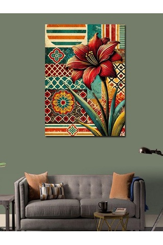 Kanvas Tablo Desenli Kırmızı Çiçek Motifi 100cmx140cm