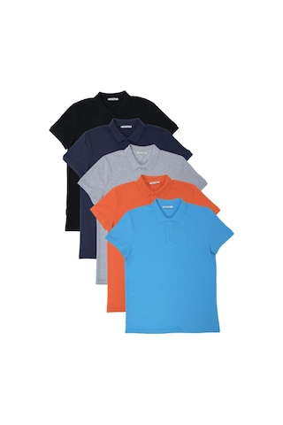 Erkek Regular Fit Polo Yaka 5li T-shirt Çok Renkli