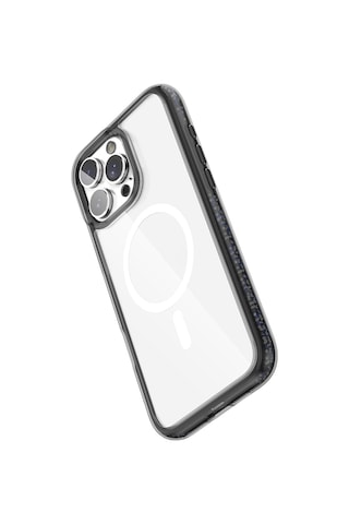 Apple Uyumlu iPhone 16 Pro Kılıf Magsafe Raptic Airjoy Serisi Boncuk Tasarımlı Şeffaf Kapak Siyah Gri