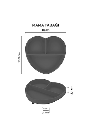 Silikon Beslenme Seti 3'lü Platinium Gri / Mama Tabağı, Mama Önlüğü, Bandırma Kaşığı Gri