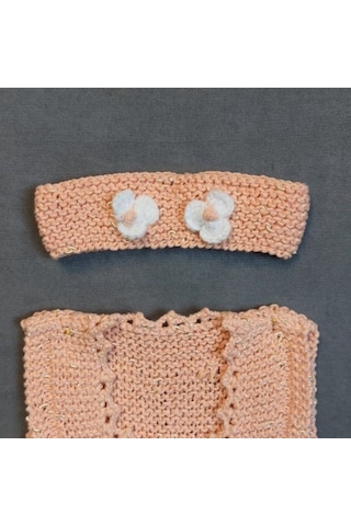 Uretti - Talia 8659 1005 El Örgüsü Koton İp Kız Çocuk Elbise - Bandana Takım - 1 Yaş / Gülkurusu Gülkurusu