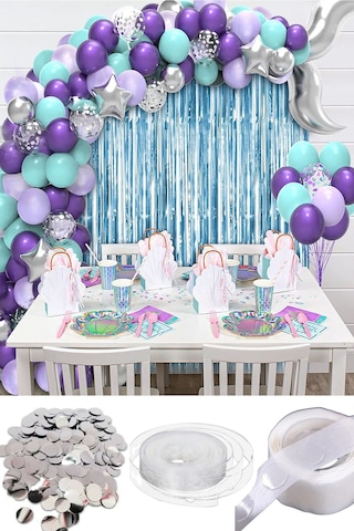 60 Balonlu Gümüş Deniz Kızı Kuyruk Folyo Balonlu Balon Zinciri Do