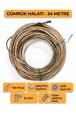 Tır Dorse Kamyon Konteyner Gümrük Halatı Galvanizli Çelik Tel 34 Metre 6mm