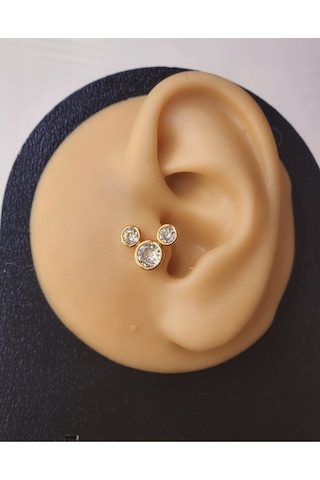 Mickey Mouse Gold Modeltragus Helix Piercing Ear Cuff Kıkırdak Çelik Küpe Gold