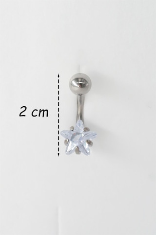 Kadın 316l Anti Alerjenik Topcuklu Yıldız Baget Zirkon Taşlı Göbek Piercing Gümüş
