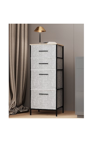 Çok Amaçlı Dolap 4 Çekmeceli Komodin Sehpa Gri 1612