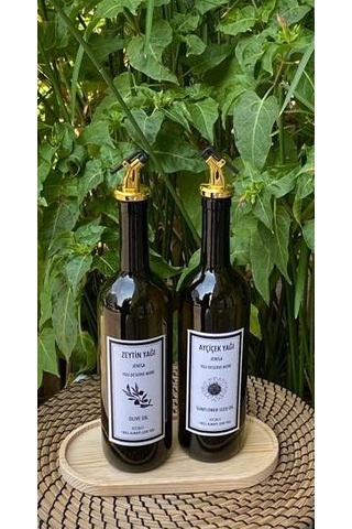 Ahşap Standlı 750 Ml Amber Yeşil Şişe Altın Akıtıcılı Etiketli Ya