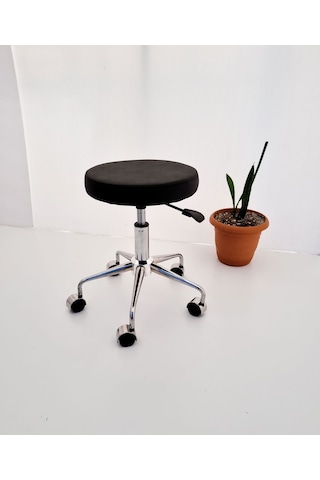 Pulsar Siyah Deri Tekerlekli Tabure