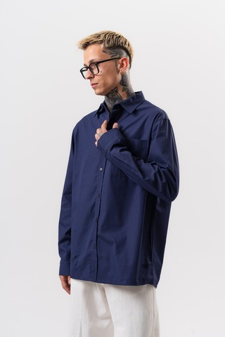Respire Erkek Poplin Oversize Gömlek Lacivert