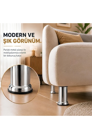 8 Adet Metal Destek Ayağı 10 Cm Krom Mobilya Kanepe Baza Koltuk Ünite Ayakları Metrik 8 Civatalı İnce Diş