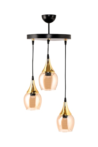 Dede Üçlü Embudo Tepsili Avize Gold Huni Bal Cam Bal - Siyah