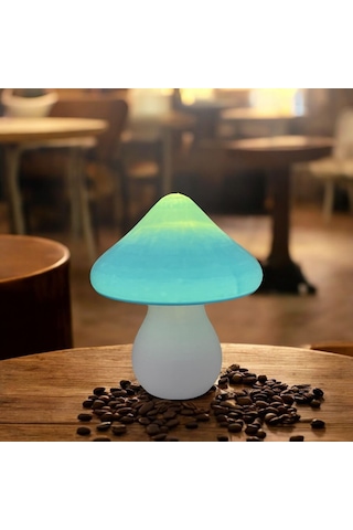 Led Mantar Gece Lambası Pilli, Renkli Ve Dekoratif Işık Mavi