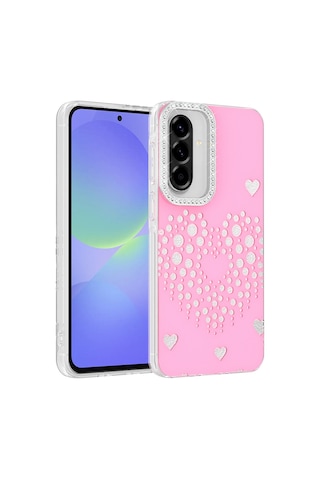Maks Technology Samsung Galaxy Uyumlu A37 Kılıf Damla Taşlı Mkst Rivas Sert Pc Kapak - Pembe