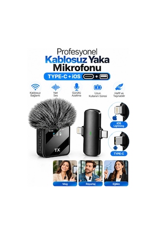 F15 Profesyonel Kablosuz Yaka Mikrofonu Type-c Lightning iOS Uyumlu Net Ve Güçlü Ses