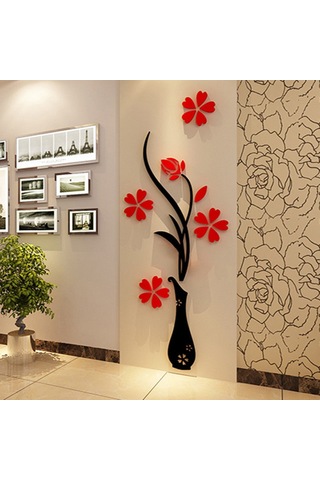 Monyee Kırmızı Çiçek Desenli Akrilik 3d立体 Duvar Sticker, Giriş/tv Arka Planı Dekorasyonu, 60x150cm Büyük Boy, Ev Dekoru Diğer