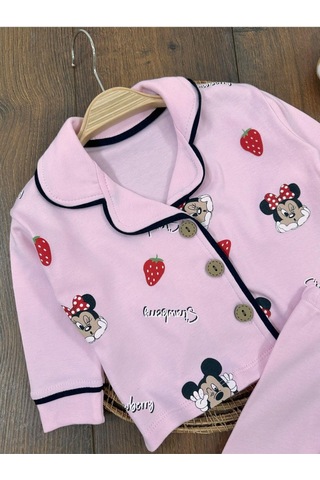 Çilek Desenli Kruvaze Yaka Pijama Takımı 4bb2 Pembe