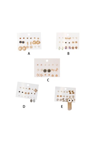 Kangvka Kadınlar İçin 9 Çift Renkli Taşlı Küpe Seti - Pırlanta Yıldız Melek Desenli Gümüş Alloy Aksesuarlar Çok Renkli