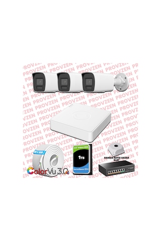 Provzen Hikvision 3 Kameralı 4mp Ip Colorvu 3.0 Güvenlik Sistemi Aı İnsan Araç Algılama Mikrofon Ve Işıklı Alarm