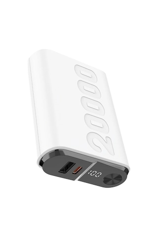 Bix Tpb24 20000mah Pd 20w Usb-c Usb-a Qc 3.0 22.5w Süper Hızlı Şarj Destekli Dijital Ekranlı Mini Powerbank Beyaz Beyaz