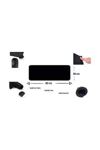 Appa Srf-888 Düz Siyah Oyuncu Mouse Pad 80X40 Cm Kaymaz Dikişli