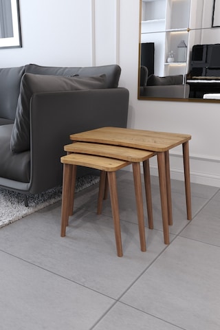 Zigon Sehpa & Yan Sehpa 3'lü Ahşap Ayaklı Salon Seti Sehpa - Çam