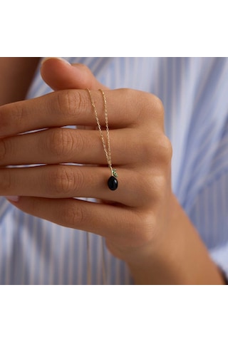 Sembolgold Siyah Zeytin Altın Kolye 1,20 Cm T14359 Renkli