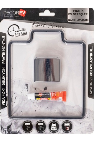 Decorev Dc-5060 Dekoratif Yapıştırmalı Banyo Mutfak Metal Kare Havluluk Askı Siyah Vidasız Gri