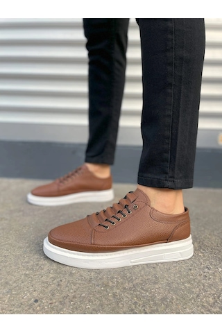Mevese Emirp Cilt Bağcıklı Erkek Sneaker Günlük Ayakkabı - Taba Beyaz