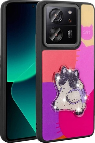 Xiaomi Mi 13t Pro Kılıf Parlayan Kabartmalı İkonik Figürlü Zore Amas Silikon Kapak Mor