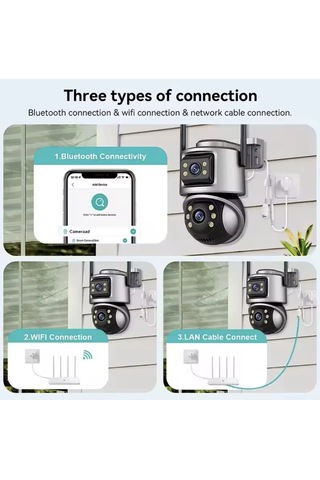 6mp Çift Lensli Wifi Güvenlik Kamerası 360 Gece Görüş Ip65 Su Geçirmez Hareket Algılama Kamera