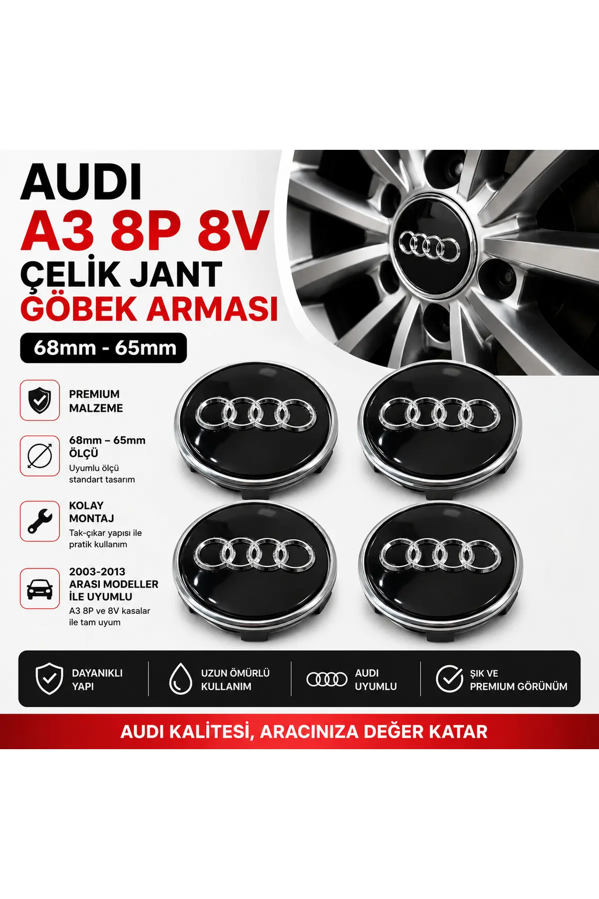 Universal Audı A3 8p 8v Çelik Jant Göbek Arması 68mm-65mm