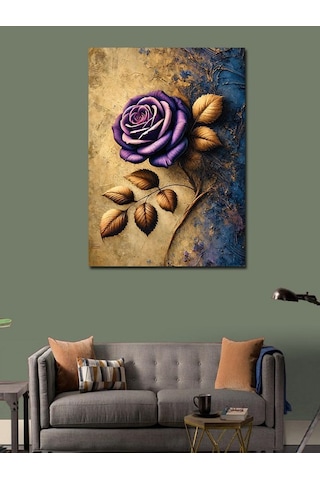 Kanvas Tablo Mor Gül Ve Yapraklar 70cmx100cm