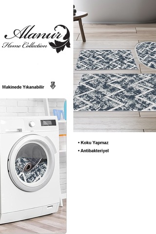 Dekoreko Kaymaz Taban Djt 3 Lü Banyo Paspas Takımı Star Pamuk Karışık Iskandinav F5128 Mavi